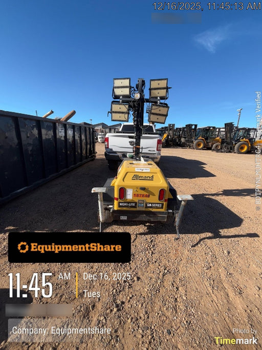 Allmand NLV3GR (4) LED Light Fixture 350W, 23' Vertical Mast, 3kW Prime, Towable, Deep Sea L401, Leveling Jacks, Yanmar T4F 5.8hp