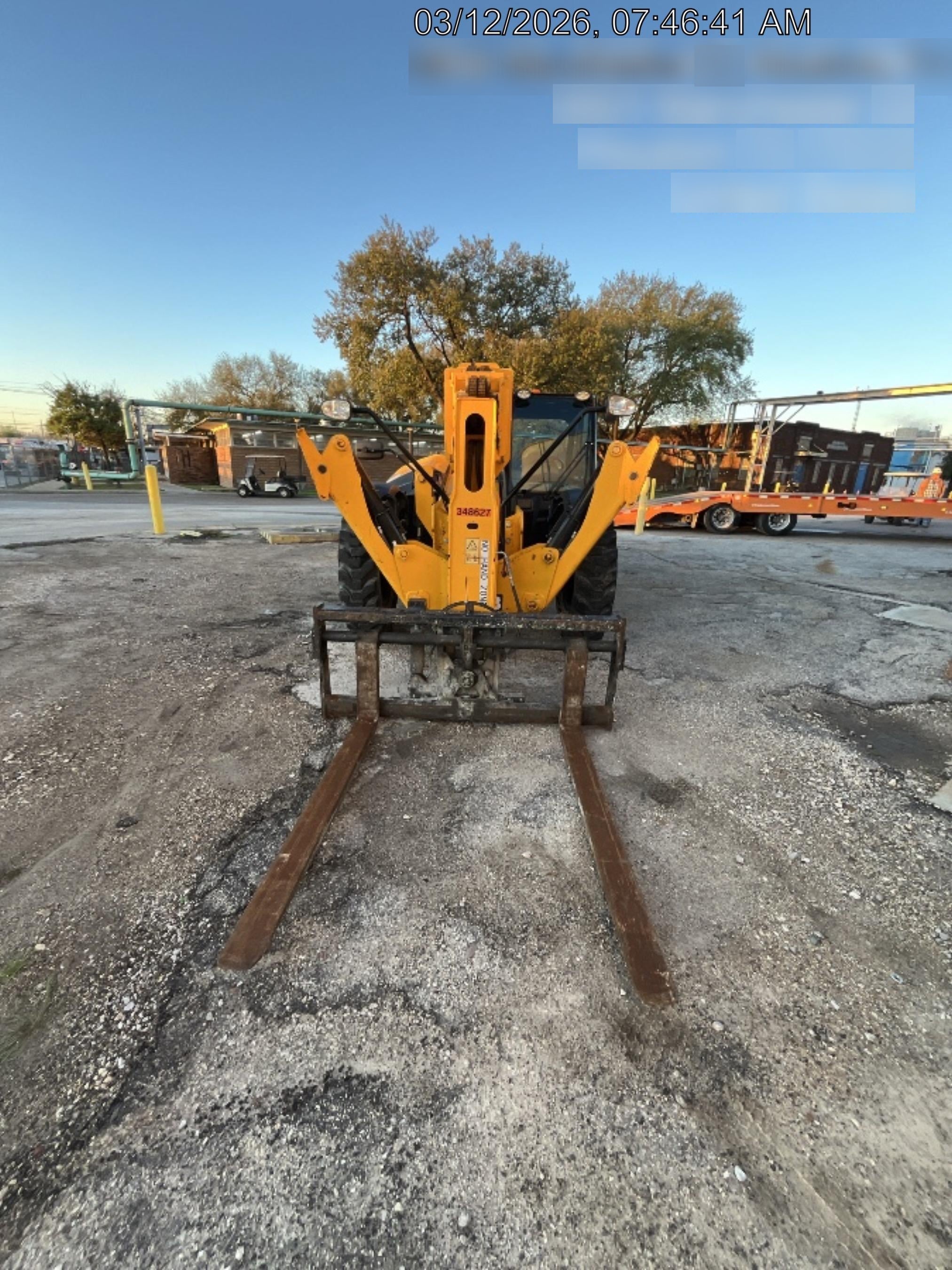 2019 JCB 510-56 Enclosed Cab, 74 HP, Solid Tires, Worklights, Beacon, Aux Hydraulics, Lifting Eye w/66" Carriage/60" Forks