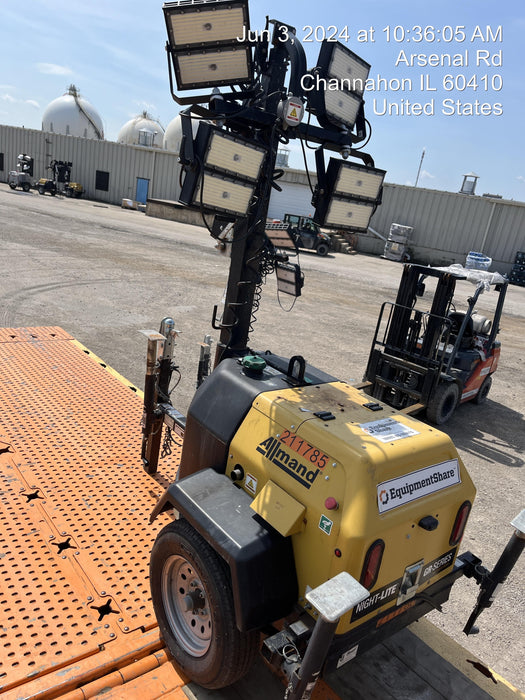 2022 Allmand NLV3GR (4) LED Light Fixture 350W, 23' Vertical Mast, 3kW Prime, Towable, Deep Sea L401, Leveling Jacks, Yanmar T4F 5.8hp