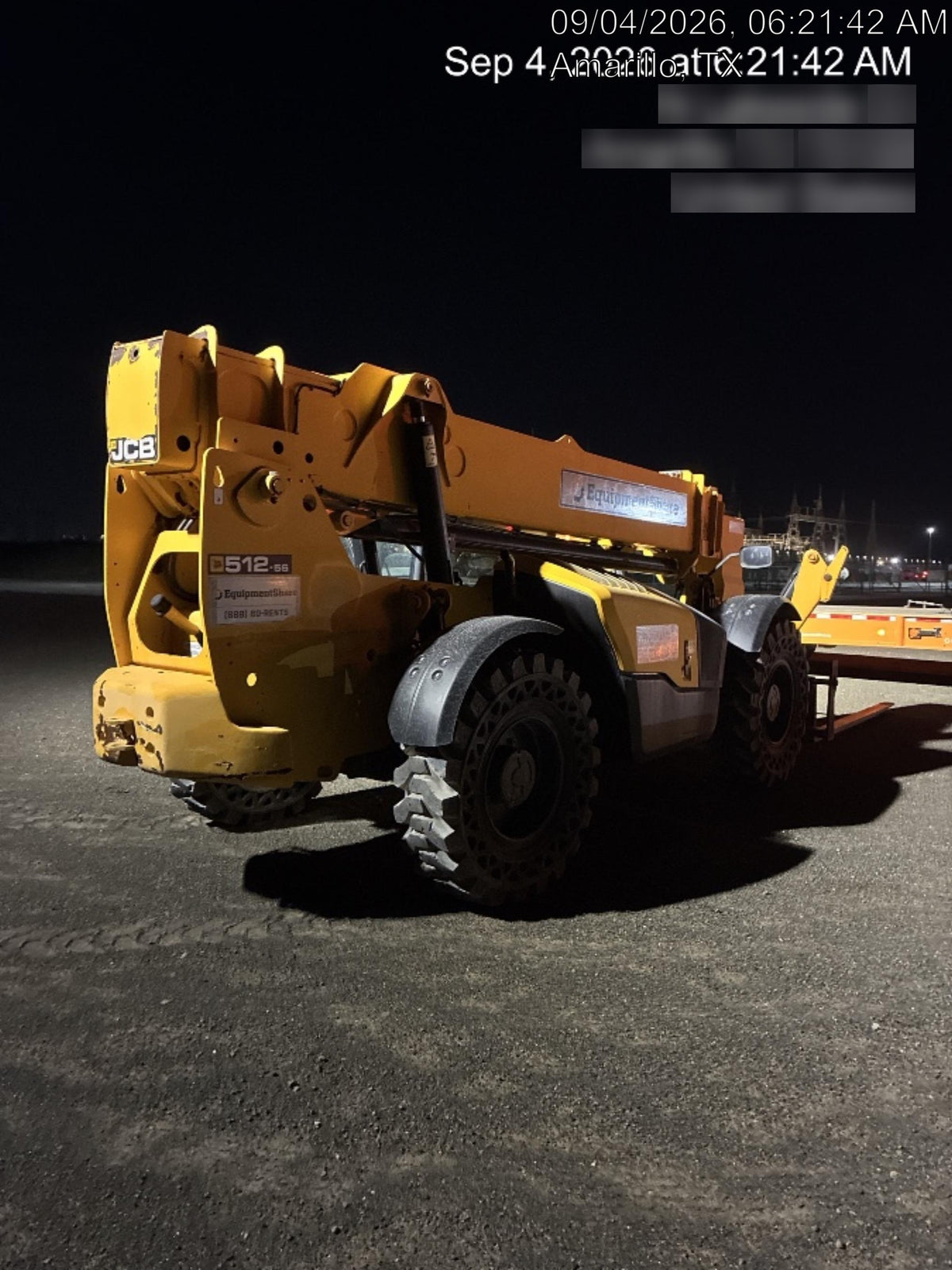 2019 JCB 512-56 109 HP w/CAB/HVAC, Beacon, Aux Hydraulics, Worklights, Solid Tires, 60" Carriage/Forks