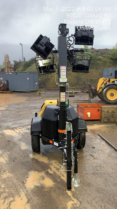 2021 Allmand NLV3GR (4) LED Light Fixture 350W, 23' Vertical Mast, 3kW Prime, Towable, Deep Sea L401, Leveling Jacks, Yanmar T4F 5.8hp