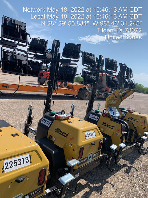 2022 Allmand NLV3GR (4) LED Light Fixture 350W, 23' Vertical Mast, 3kW Prime, Towable, Deep Sea L401, Leveling Jacks, Yanmar T4F 5.8hp