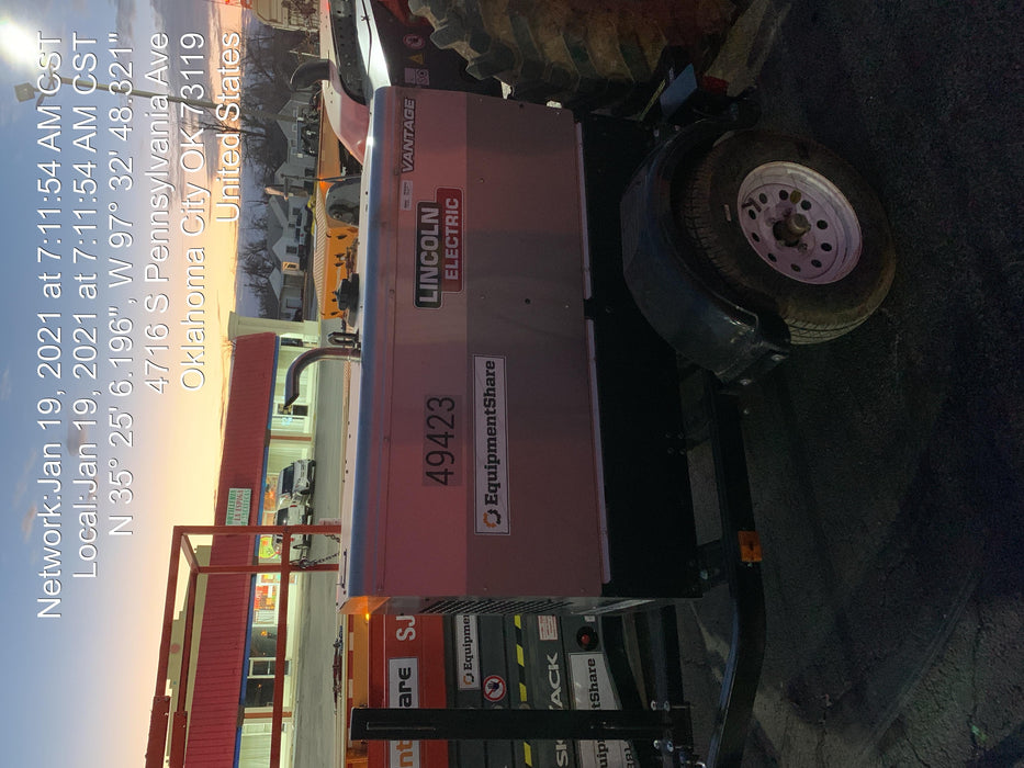 2019 Lincoln Electric Vantage 322 Ready-Pak 3, Two Wheel Trailer, Fender and Light Kit, Cable Rack