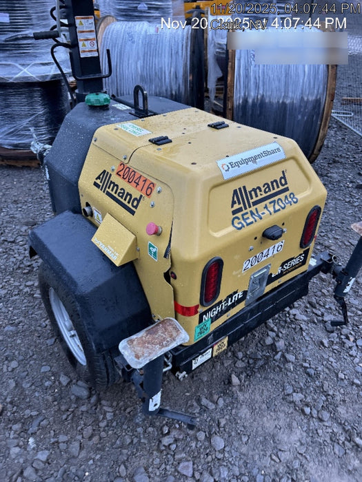 2022 Allmand NLV3GR (4) LED Light Fixture 350W, 23' Vertical Mast, 3kW Prime, Towable, Deep Sea L401, Leveling Jacks, Yanmar T4F 5.8hp