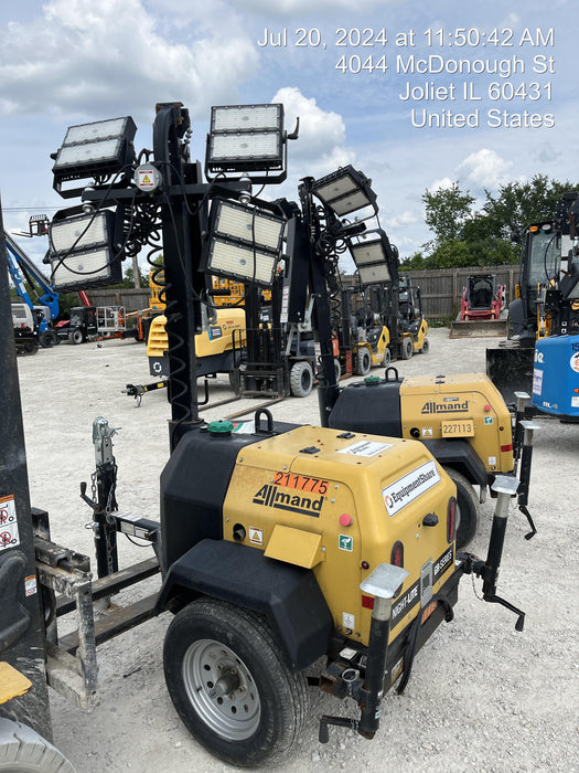 2022 Allmand NLV3GR (4) LED Light Fixture 350W, 23' Vertical Mast, 3kW Prime, Towable, Deep Sea L401, Leveling Jacks, Yanmar T4F 5.8hp