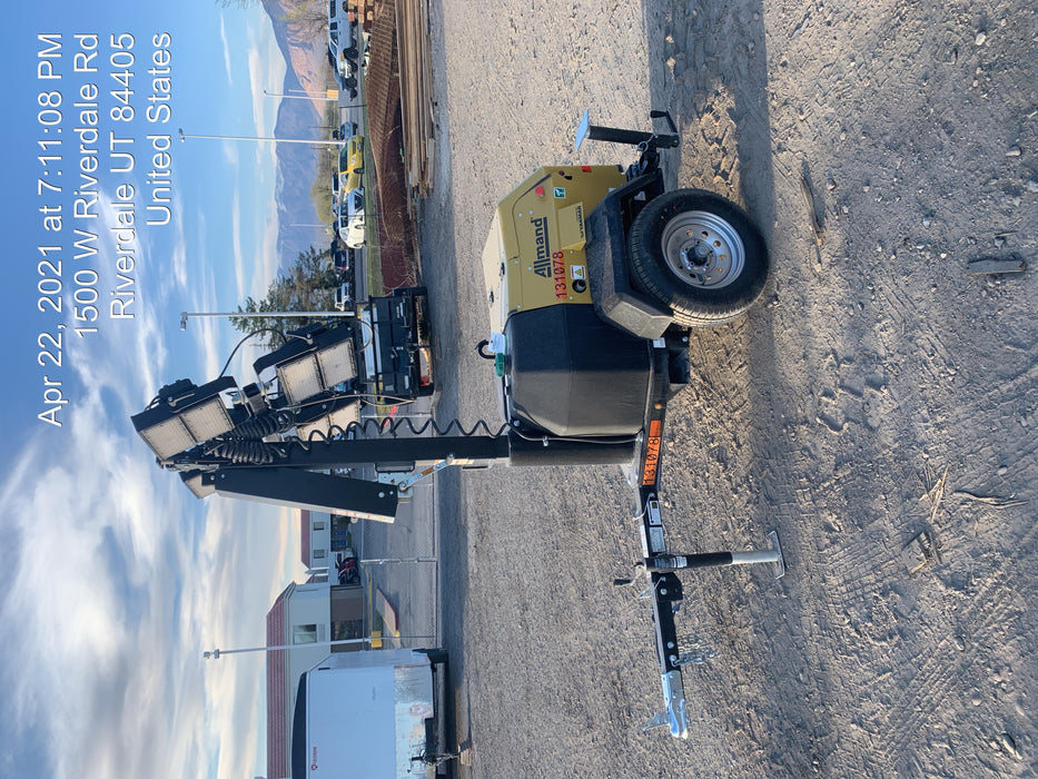 2021 Allmand NLV3GR (4) LED Light Fixture 350W, 23' Vertical Mast, 3kW Prime, Towable, Deep Sea L401, Leveling Jacks, Yanmar T4F 5.8hp