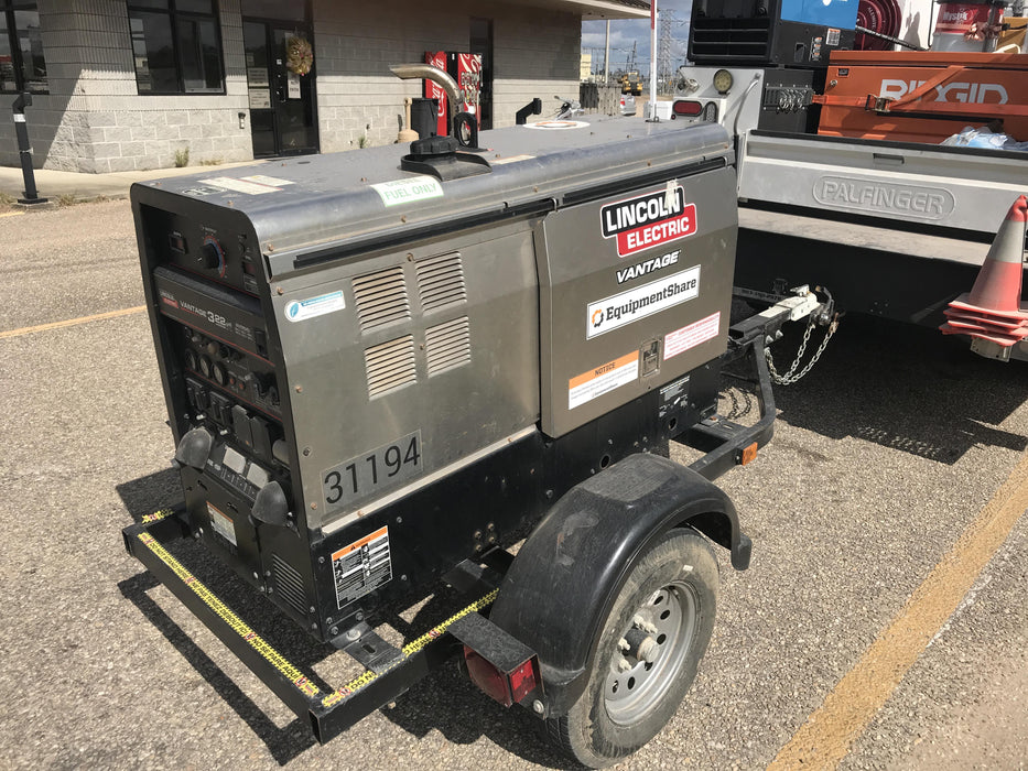 2019 Lincoln Electric Vantage 322 Welder Ready-Pak 3, Two wheel trailer, Fender and Light kit, Cable Rack