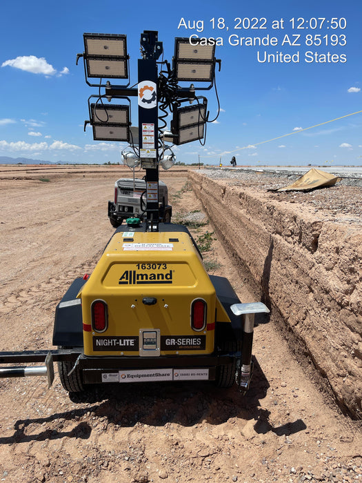 2021 Allmand NLV3GR (4) LED Light Fixture 350W, 23' Vertical Mast, 3kW Prime, Towable, Deep Sea L401, Leveling Jacks, Yanmar T4F 5.8hp