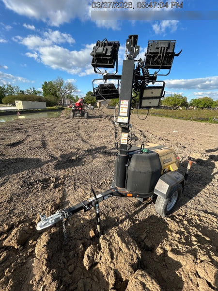 2022 Allmand NLV3GR (4) LED Light Fixture 350W, 23' Vertical Mast, 3kW Prime, Towable, Deep Sea L401, Leveling Jacks, Yanmar T4F 5.8hp
