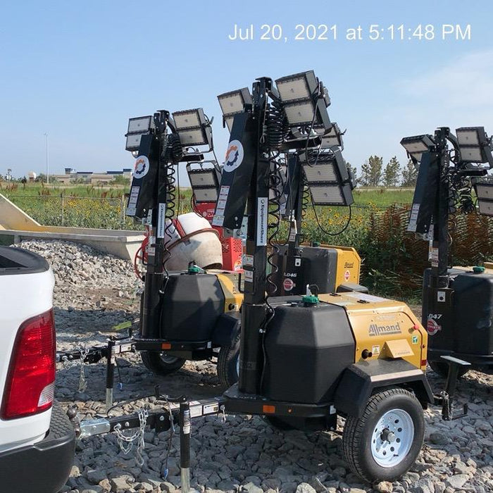 2021 Allmand NLV3GR (4) LED Light Fixture 350W, 23' Vertical Mast, 3kW Prime, Towable, Deep Sea L401, Leveling Jacks, Yanmar T4F 5.8hp