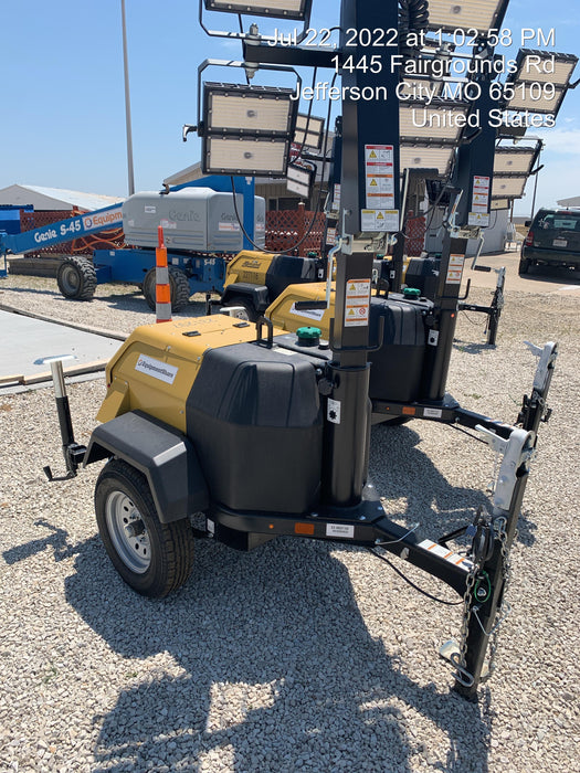 2022 Allmand NLV3GR (4) LED Light Fixture 350W, 23' Vertical Mast, 3kW Prime, Towable, Deep Sea L401, Leveling Jacks, Yanmar T4F 5.8hp