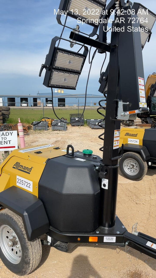 2022 Allmand NLV3GR (4) LED Light Fixture 350W, 23' Vertical Mast, 3kW Prime, Towable, Deep Sea L401, Leveling Jacks, Yanmar T4F 5.8hp