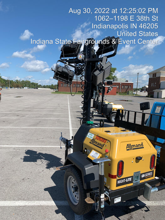 2022 Allmand NLV3GR (4) LED Light Fixture 350W, 23' Vertical Mast, 3kW Prime, Towable, Deep Sea L401, Leveling Jacks, Yanmar T4F 5.8hp