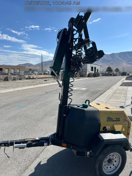 2022 Allmand NLV3GR (4) LED Light Fixture 350W, 23' Vertical Mast, 3kW Prime, Towable, Deep Sea L401, Leveling Jacks, Yanmar T4F 5.8hp
