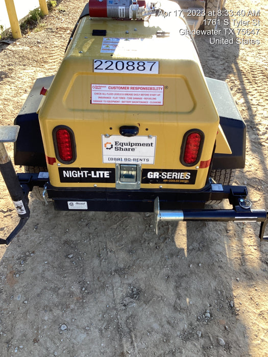 2022 Allmand NLV3GR (4) LED Light Fixture 350W, 23' Vertical Mast, 3kW Prime, Towable, Deep Sea L401, Leveling Jacks, Yanmar T4F 5.8hp