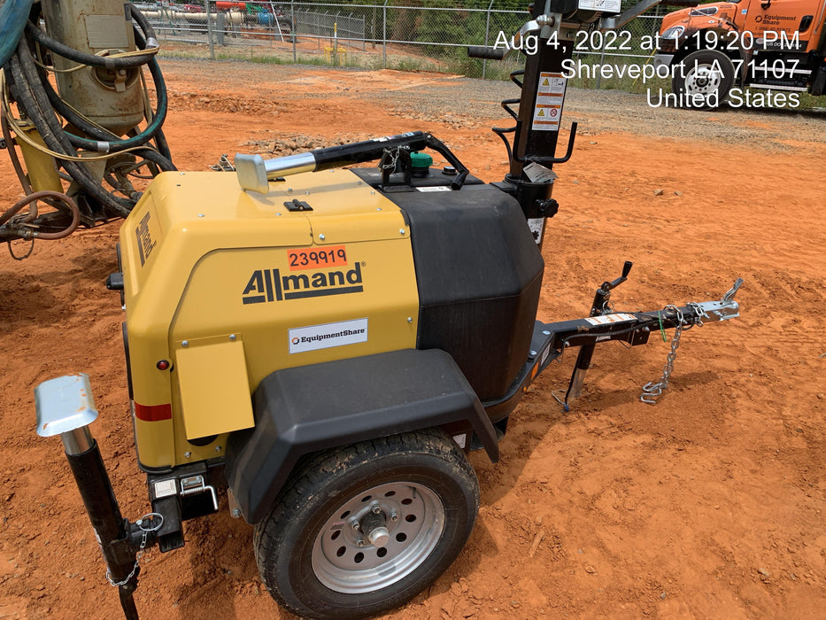 2022 Allmand NLV3GR (4) LED Light Fixture 350W, 23' Vertical Mast, 3kW Prime, Towable, Deep Sea L401, Leveling Jacks, Yanmar T4F 5.8hp