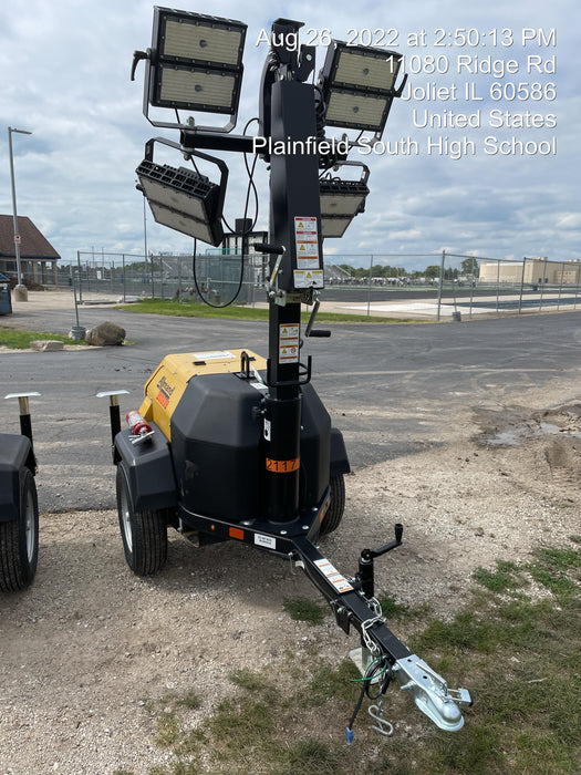 2022 Allmand NLV3GR (4) LED Light Fixture 350W, 23' Vertical Mast, 3kW Prime, Towable, Deep Sea L401, Leveling Jacks, Yanmar T4F 5.8hp