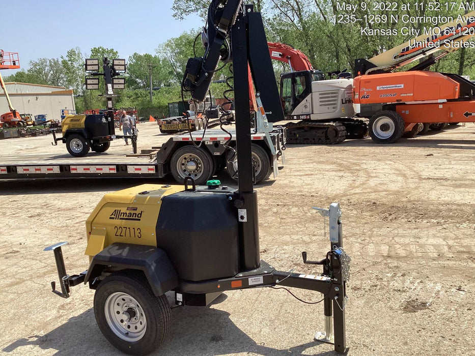 2022 Allmand NLV3GR (4) LED Light Fixture 350W, 23' Vertical Mast, 3kW Prime, Towable, Deep Sea L401, Leveling Jacks, Yanmar T4F 5.8hp