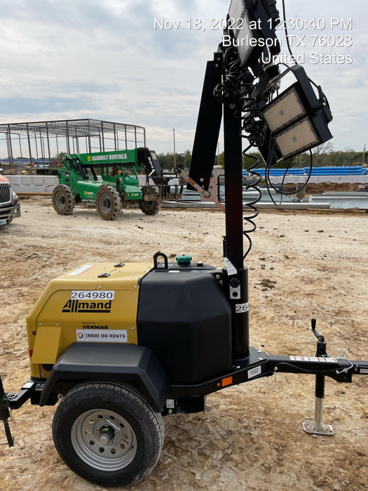 2022 Allmand NLV3GR (4) LED Light Fixture 350W, 23' Vertical Mast, 3kW Prime, Towable, ES Decals, T3
