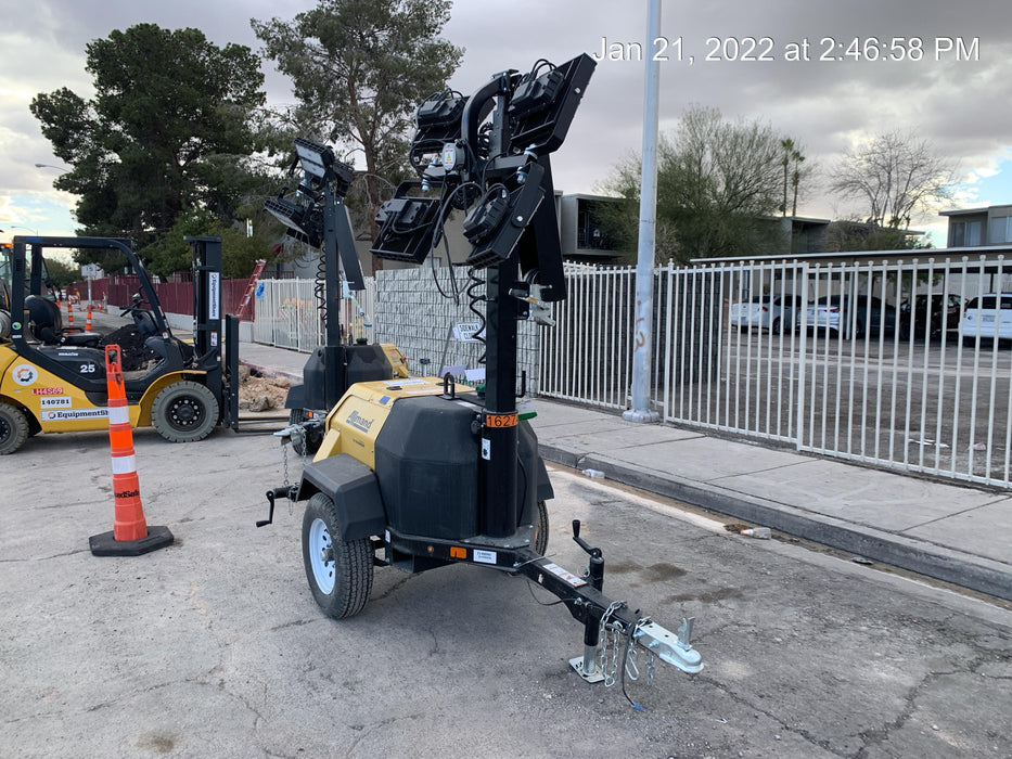 2021 Allmand NLV3GR (4) LED Light Fixture 350W, 23' Vertical Mast, 3kW Prime, Towable, Deep Sea L401, Leveling Jacks, Yanmar T4F 5.8hp