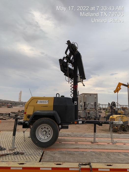 Allmand NLV3GR (4) LED Light Fixture 350W, 23' Vertical Mast, 3kW Prime, Towable, Deep Sea L401, Leveling Jacks, Yanmar T4F 5.8hp