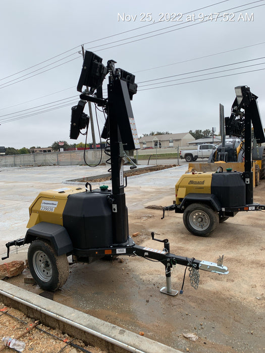 2022 Allmand NLV3GR (4) LED Light Fixture 350W, 23' Vertical Mast, 3kW Prime, Towable, Deep Sea L401, Leveling Jacks, Yanmar T4F 5.8hp