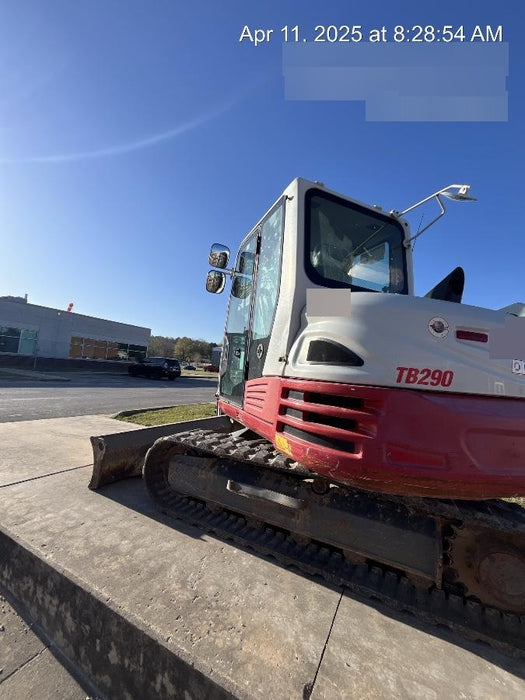 2019 Takeuchi TB290 Cab, AC, Rubber Tracks, Dozer Blade, Travel Alarm, Control Pattern Change Valve, Auxiliary Hydraulics w/18" Quick Coupler Bucket with teeth, 6.2 cu. ft. capacity/24" Quick Coupler Bucket with teeth, 8.6 cu. ft. capacity/36" Quick Coupler Bucket with teeth, 13.4 cu. ft. capacity, Quick Coupler, Hydraulic Thumb Installed