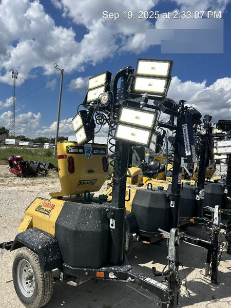 2022 Allmand NLV3GR (4) LED Light Fixture 350W, 23' Vertical Mast, 3kW Prime, Towable, Deep Sea L401, Leveling Jacks, Yanmar T4F 5.8hp