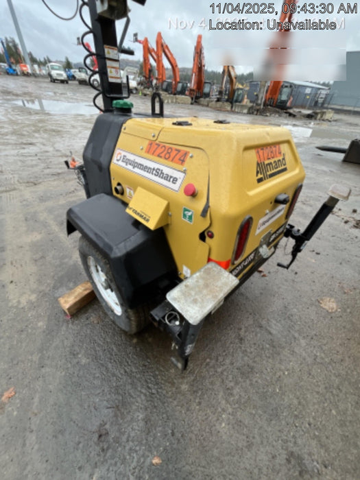 2021 Allmand NLV3GR (4) LED Light Fixture 350W, 23' Vertical Mast, 3kW Prime, Towable, Deep Sea L401, Leveling Jacks, Yanmar T4F 5.8hp