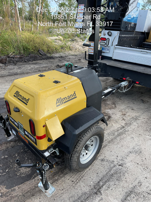 2022 Allmand NLV3GR (4) LED Light Fixture 350W, 23' Vertical Mast, 3kW Prime, Towable, Deep Sea L401, Leveling Jacks, Yanmar T4F 5.8hp