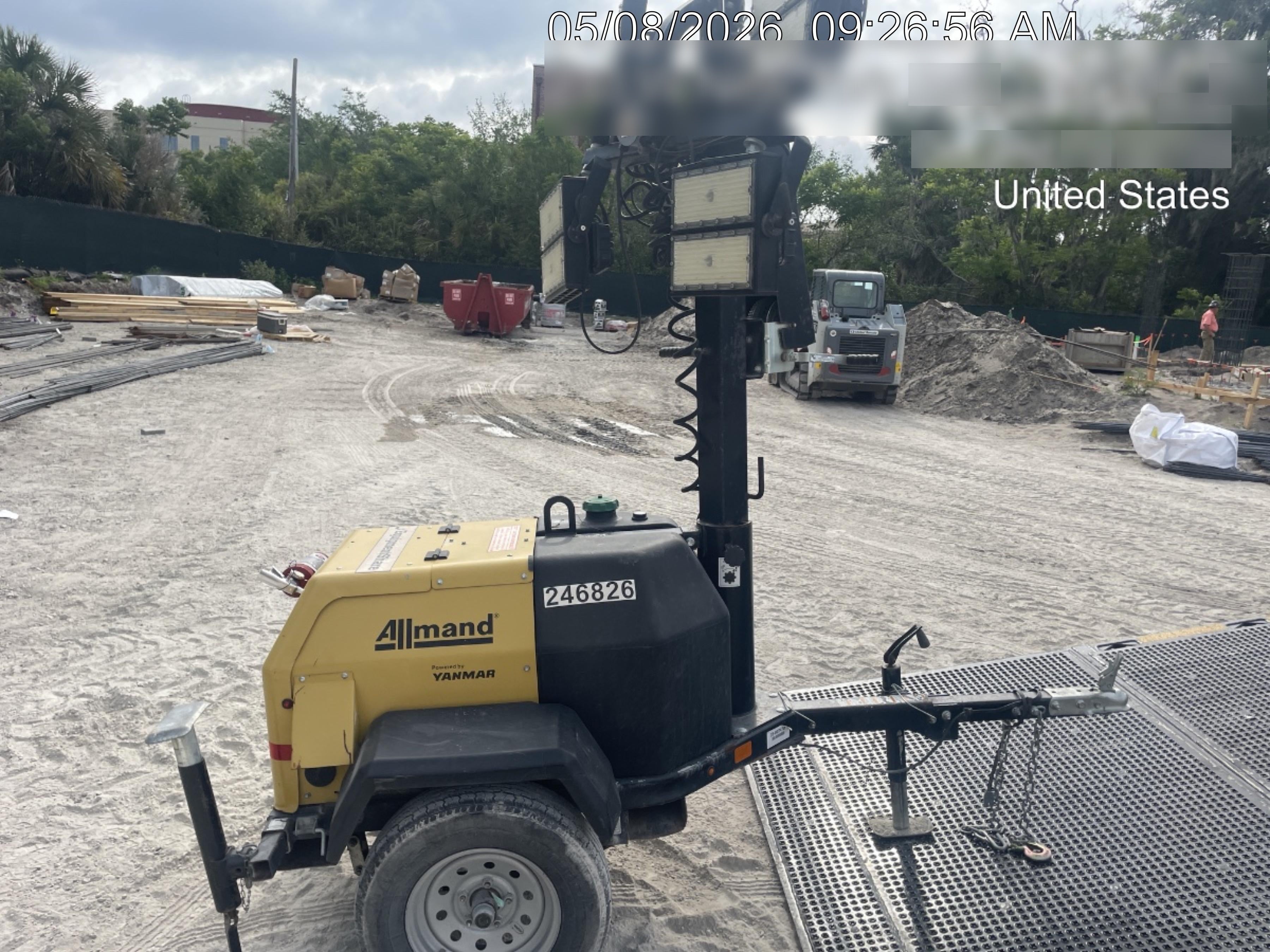 2022 Allmand NLV3GR (4) LED Light Fixture 350W, 23' Vertical Mast, 3kW Prime, Towable, ES Decals, T3