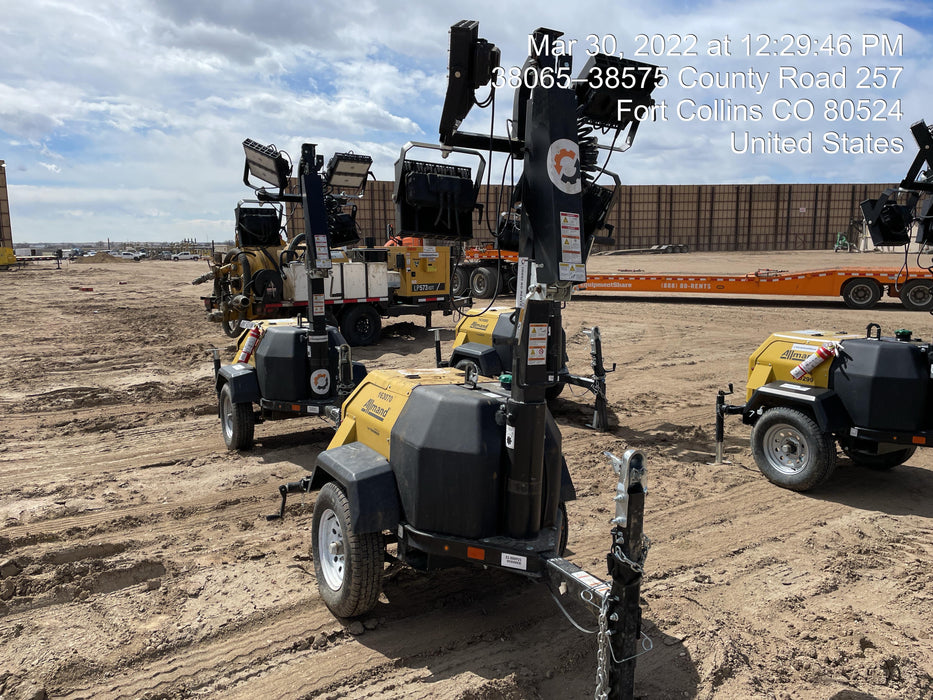 2021 Allmand NLV3GR (4) LED Light Fixture 350W, 23' Vertical Mast, 3kW Prime, Towable, Deep Sea L401, Leveling Jacks, Yanmar T4F 5.8hp