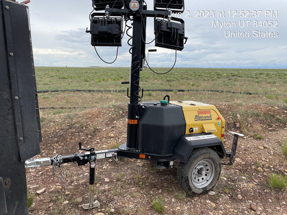 2022 Allmand NLV3GR (4) LED Light Fixture 350W, 23' Vertical Mast, 3kW Prime, Towable, ES Decals, T3