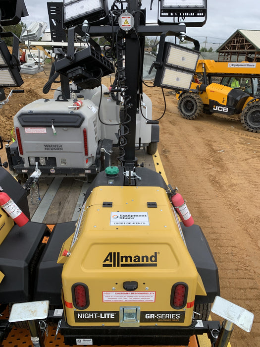 2021 Allmand NLV3GR (4) LED Light Fixture 350W, 23' Vertical Mast, 3kW Prime, Towable, Deep Sea L401, Leveling Jacks, Yanmar T4F 5.8hp