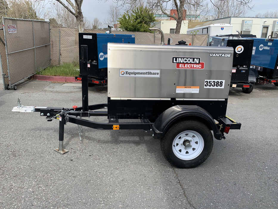 2019 Lincoln Electric Vantage 322 Welder Ready-Pak 3, Two wheel trailer, Fender and Light kit, Cable Rack