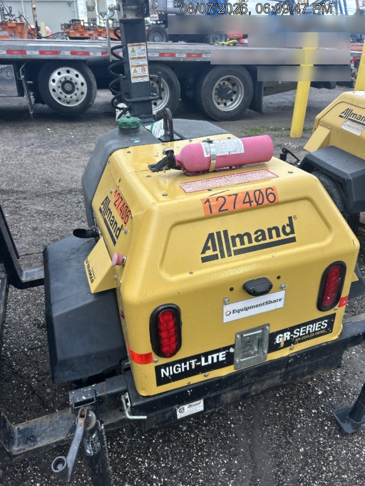 2022 Allmand NLV3GR (4) LED Light Fixture 350W, 23' Vertical Mast, 3kW Prime, Towable, Deep Sea L401, Leveling Jacks, Yanmar T4F 5.8hp
