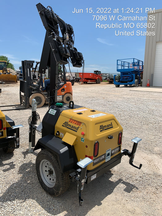 2022 Allmand NLV3GR (4) LED Light Fixture 350W, 23' Vertical Mast, 3kW Prime, Towable, Deep Sea L401, Leveling Jacks, Yanmar T4F 5.8hp