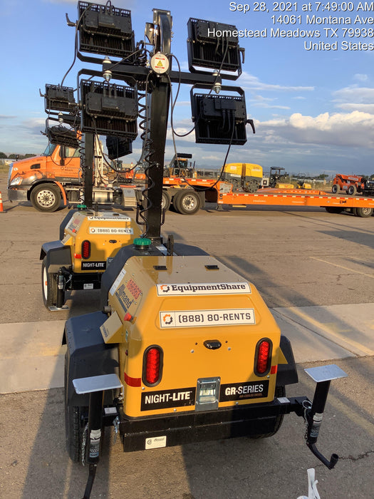 2021 Allmand NLV3GR (4) LED Light Fixture 350W, 23' Vertical Mast, 3kW Prime, Towable, Deep Sea L401, Leveling Jacks, Yanmar T4F 5.8hp