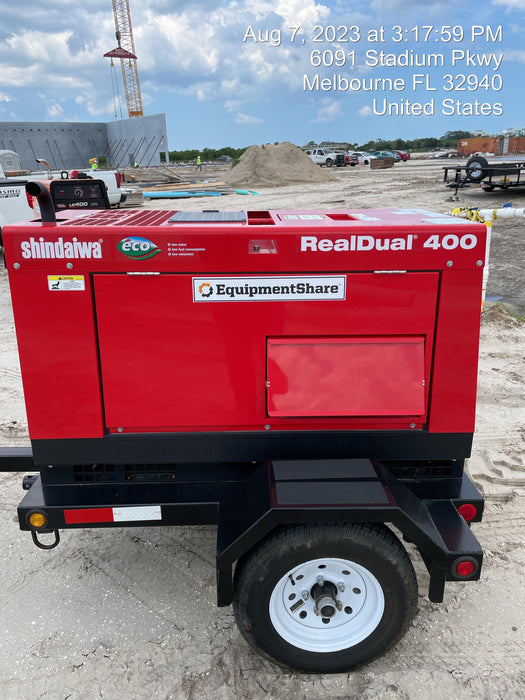 2023 Shindaiwa DGW400MDL Kubota D902 Engine, 23 HP, Dual Op Welder, Wire, Arc, Droop Stick, Tig, and CC Stick Functionality, Simulphase, 3 Phase and 1 Phase Gen Output, Single Axle NB Trlr, Slr Trckl Chrg 12V 12W, Fire Ext