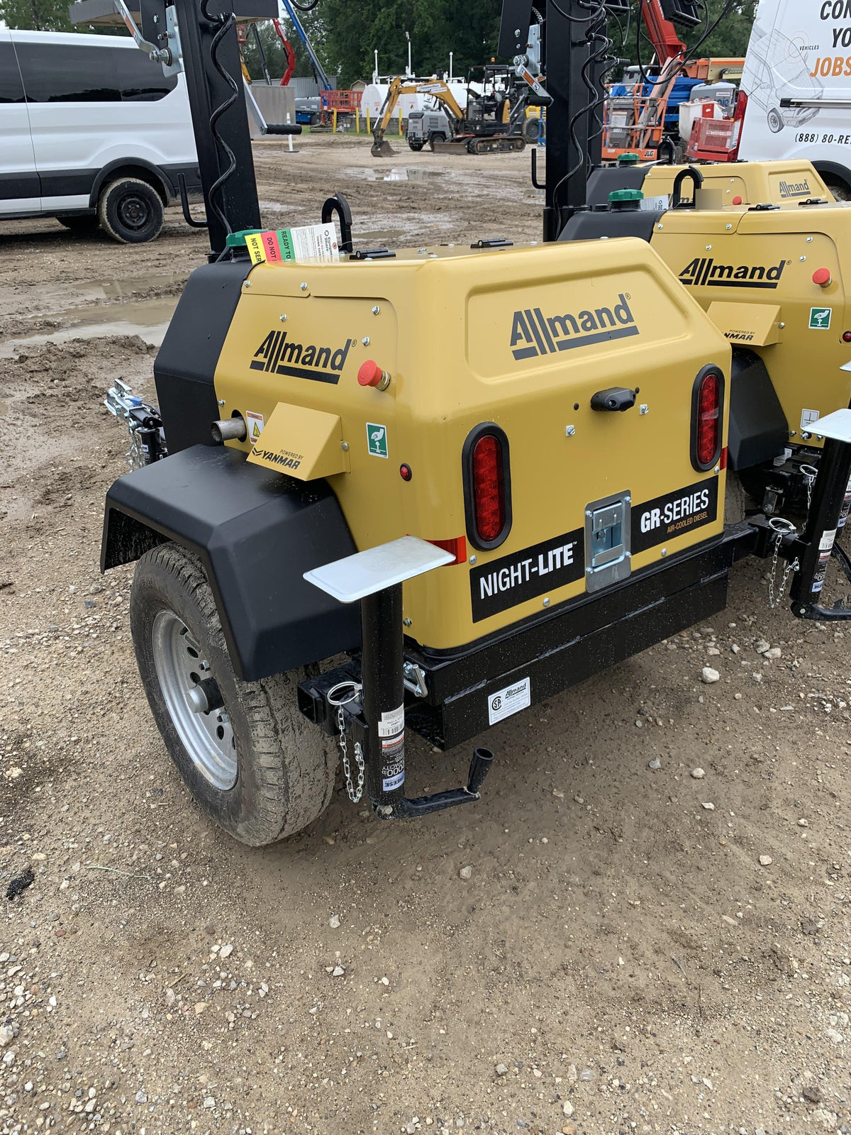 2021 Allmand NLV3GR (4) LED Light Fixture 350W, 23' Vertical Mast, 3kW Prime, Towable, Deep Sea L401, Leveling Jacks, Yanmar T4F 5.8hp