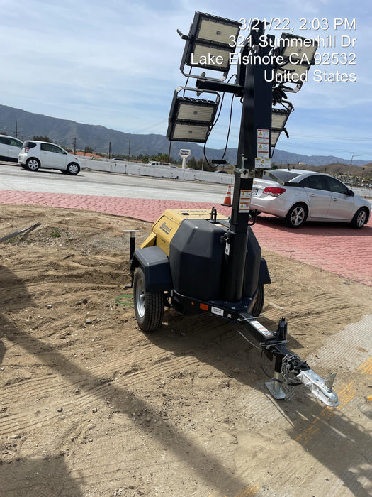 2021 Allmand NLV3GR (4) LED Light Fixture 350W, 23' Vertical Mast, 3kW Prime, Towable, Deep Sea L401, Leveling Jacks, Yanmar T4F 5.8hp