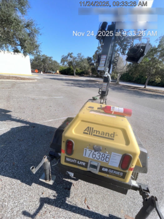 Allmand NLV3GR (4) LED Light Fixture 350W, 23' Vertical Mast, 3kW Prime, Towable, Deep Sea L401, Leveling Jacks, Yanmar T4F 5.8hp