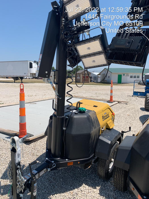 2022 Allmand NLV3GR (4) LED Light Fixture 350W, 23' Vertical Mast, 3kW Prime, Towable, Deep Sea L401, Leveling Jacks, Yanmar T4F 5.8hp