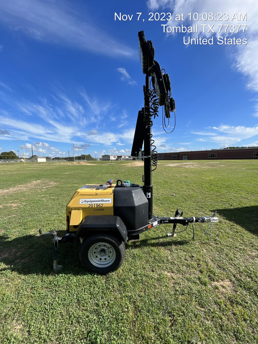 2022 Allmand NLV3GR (4) LED Light Fixture 350W, 23' Vertical Mast, 3kW Prime, Towable, Deep Sea L401, Leveling Jacks, Yanmar T4F 5.8hp