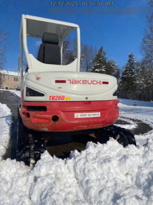 2019 Takeuchi TB260 Takeuchi TB260 Canopy w/Rubber Tracks, Auxiliary Hydraulics, Standard Blade, Manual QC, 12 / 18 / 24" Buckets, Hydraulic Thumb Installed