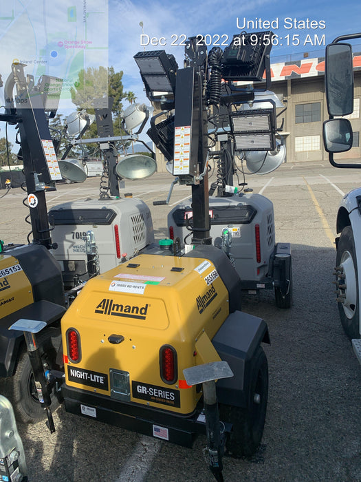 2022 Allmand NLV3GR (4) LED Light Fixture 350W, 23' Vertical Mast, 3kW Prime, Towable, ES Decals, T3