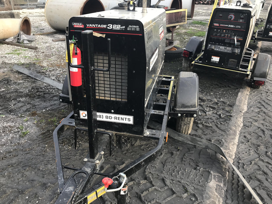 2019 Lincoln Electric Vantage 322 Welder Ready-Pak 3, Two wheel trailer, Fender and Light kit, Cable Rack
