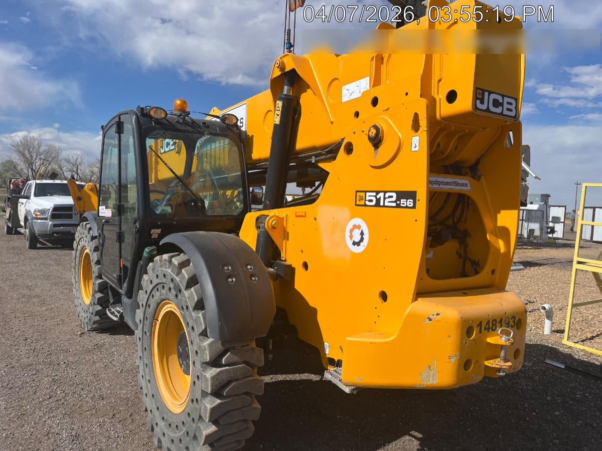 2019 JCB 512-56 JCB 512-56 Enclosed Cab, 109 HP, Solid Tires, Worklights, Beacon, Aux Hydraulics, Lifting Eye w/60" Carriage/60" Forks