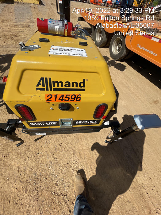 2022 Allmand NLV3GR (4) LED Light Fixture 350W, 23' Vertical Mast, 3kW Prime, Towable, Deep Sea L401, Leveling Jacks, Yanmar T4F 5.8hp