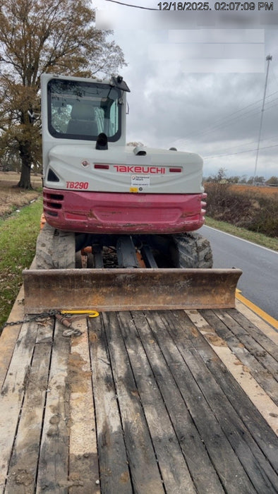 2019 Takeuchi TB290 Cab/Heat/AC Rubber tracks, Dozer blade, Travel alarm, Auxiliary hydraulics w/Manual QC, Hydraulic thumb, 18", 24", and 36" Buckets